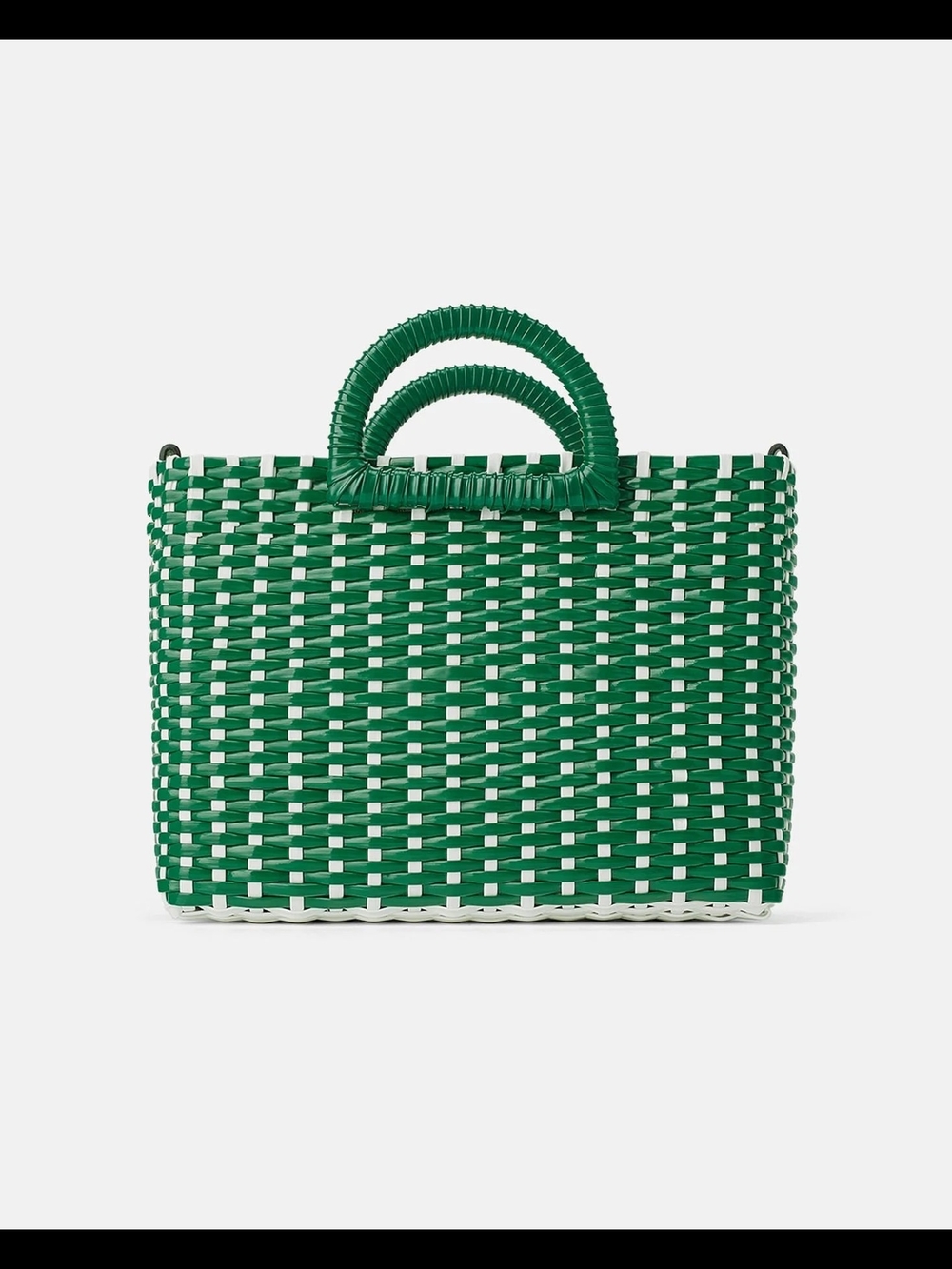 Zara Green and White Woven Tote Bag